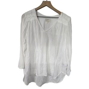 Current Elliott Lace Yoke Blouse Womens 1 White‎ Gauze Boho Cottagecore Ethereal